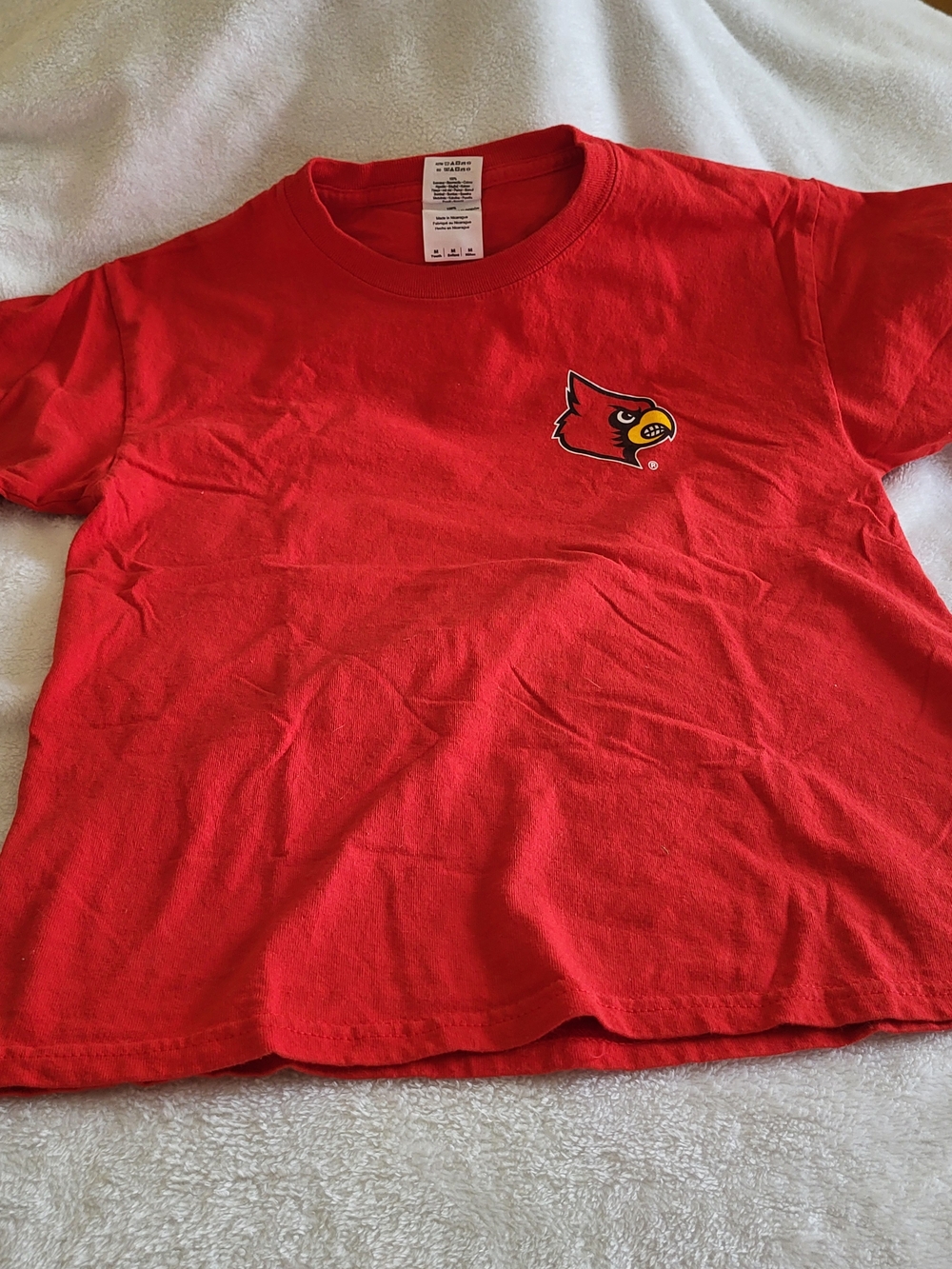 Kids Red Short-Sleeve Tee with Louisville Cardinal Chest Logo